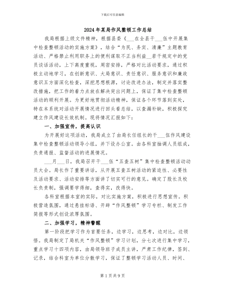 2024年某局作风整顿工作总结_第1页