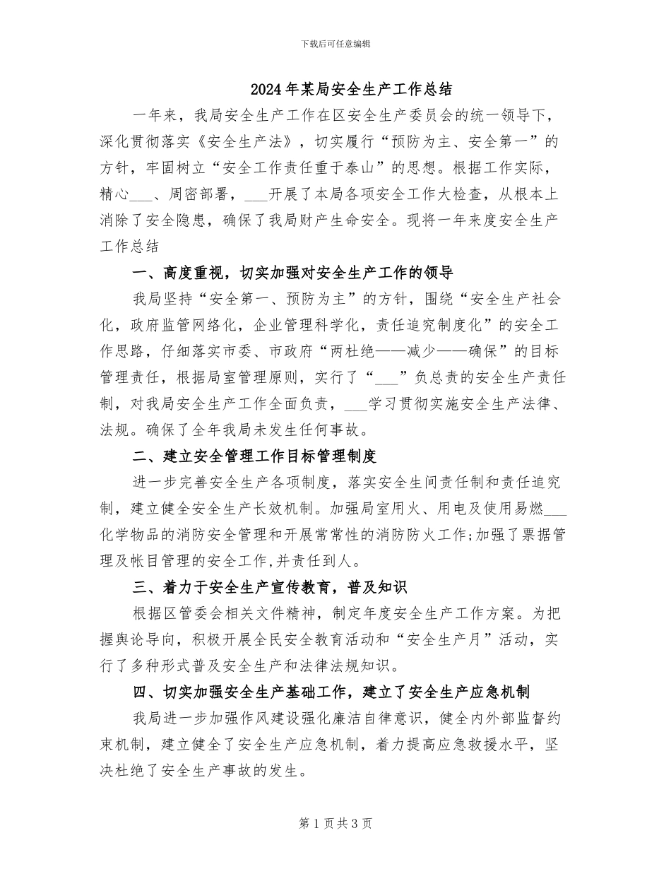 2024年某局安全生产工作总结_第1页