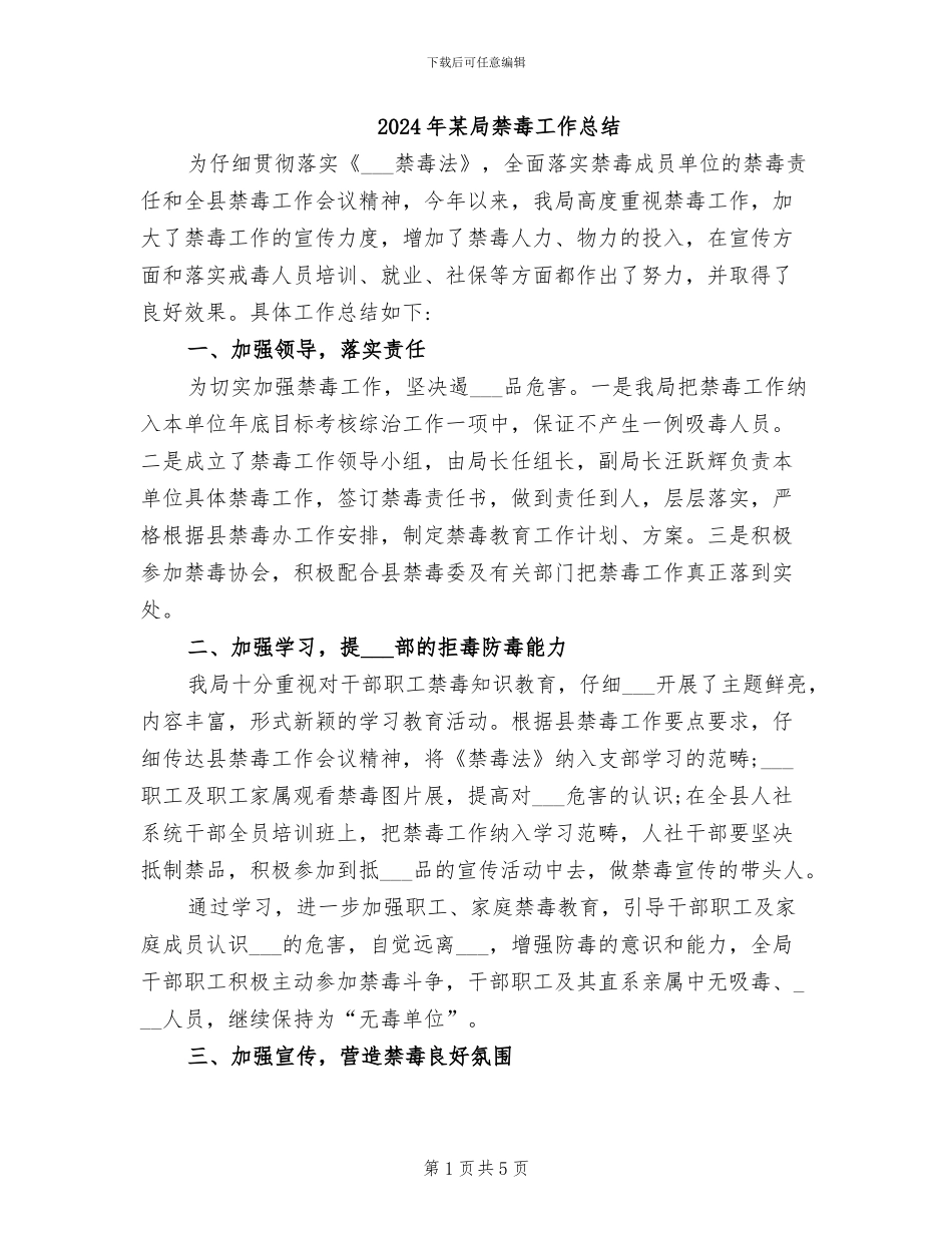 2024年某局禁毒工作总结_第1页