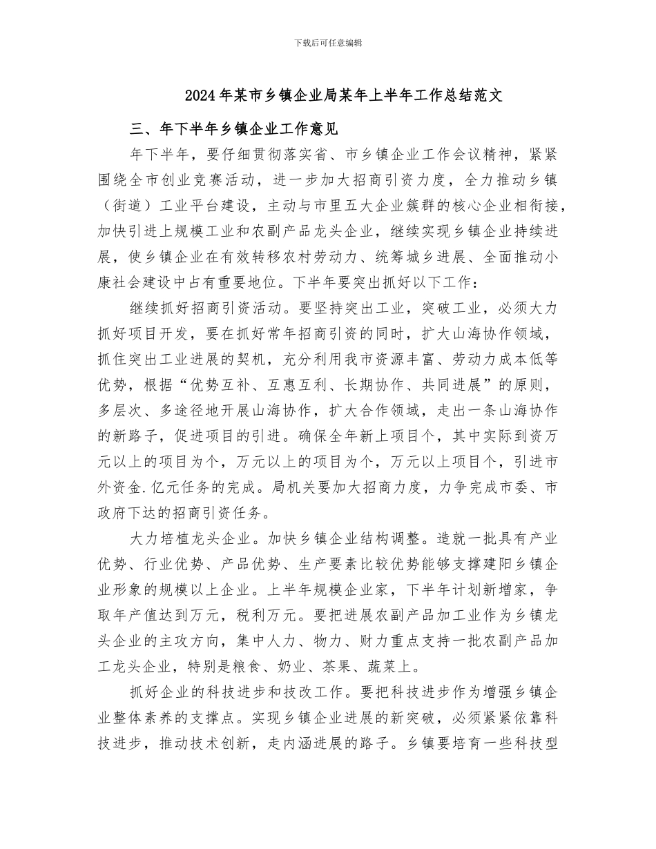 2024年某市乡镇企业局某年上半年工作总结范文_第1页