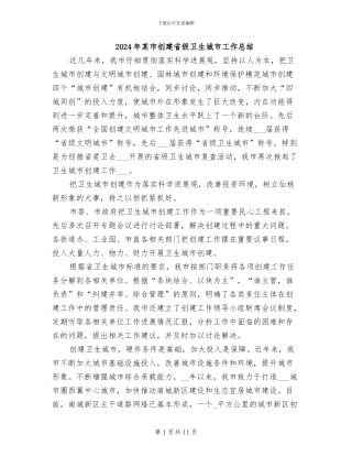 2024年某市创建省级卫生城市工作总结