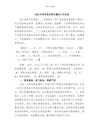 2024年某市秩序综合整治工作总结