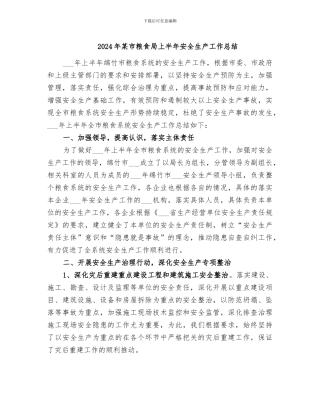 2024年某市粮食局上半年安全生产工作总结