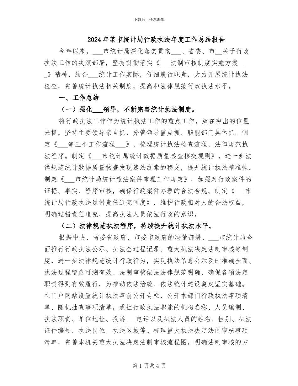 2024年某市统计局行政执法年度工作总结报告_第1页