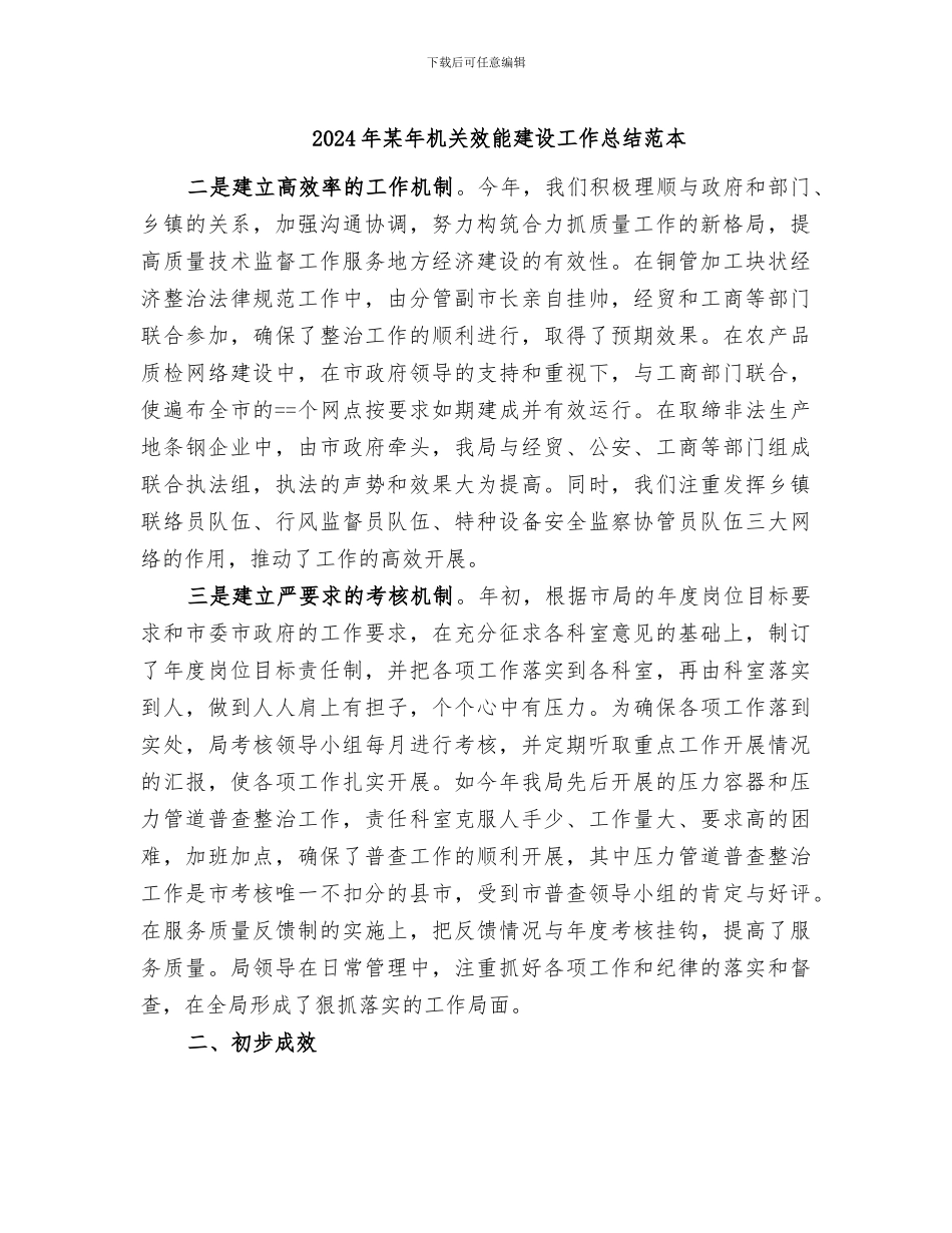 2024年某年机关效能建设工作总结范本_第1页