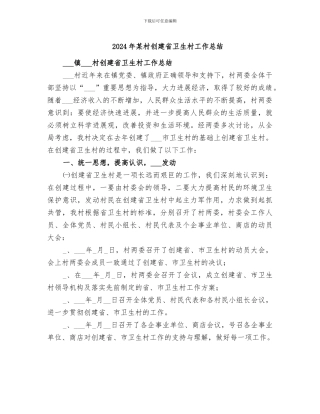 2024年某村创建省卫生村工作总结