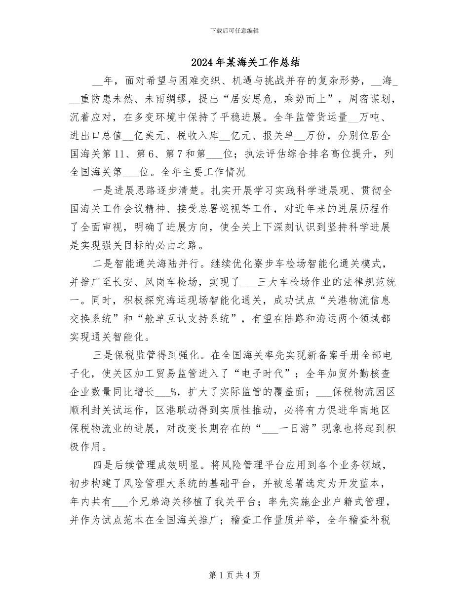 2024年某海关工作总结_第1页