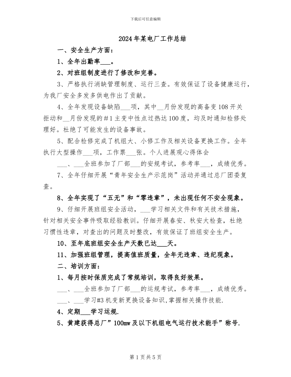 2024年某电厂工作总结_第1页