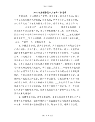 2024年某销售员个人年终工作总结