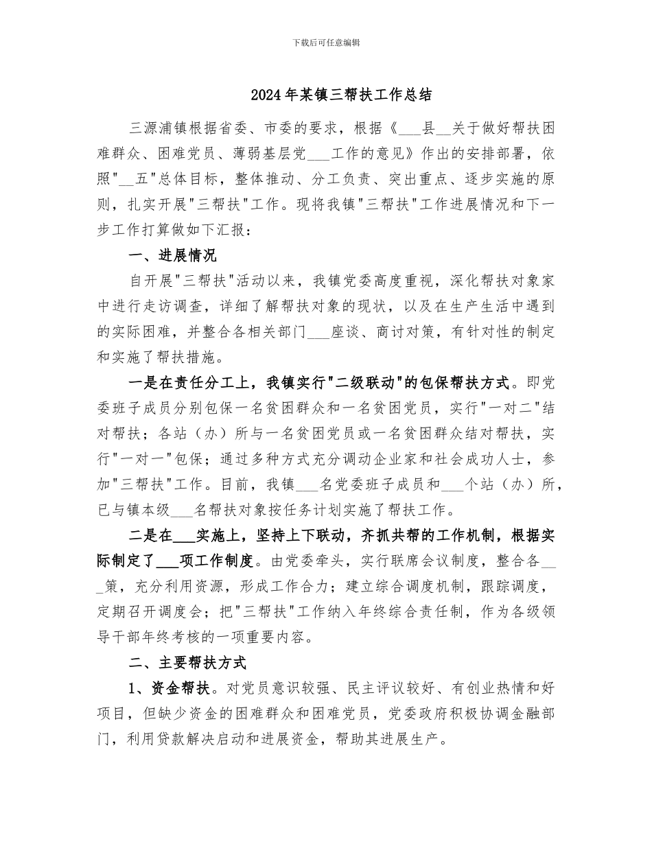 2024年某镇三帮扶工作总结_第1页
