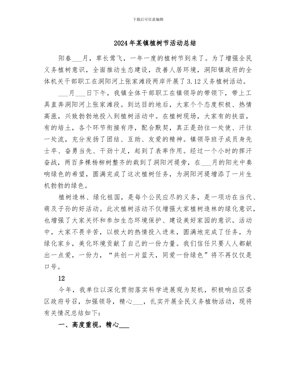 2024年某镇植树节活动总结_第1页