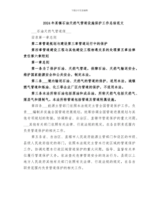 2024年某镇石油天然气管道设施保护工作总结范文