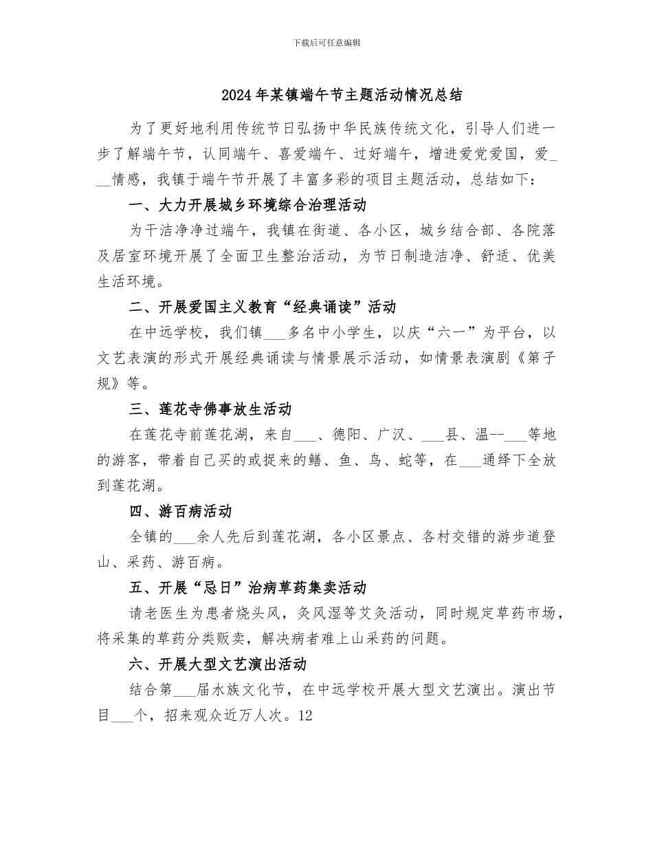2024年某镇端午节主题活动情况总结_第1页
