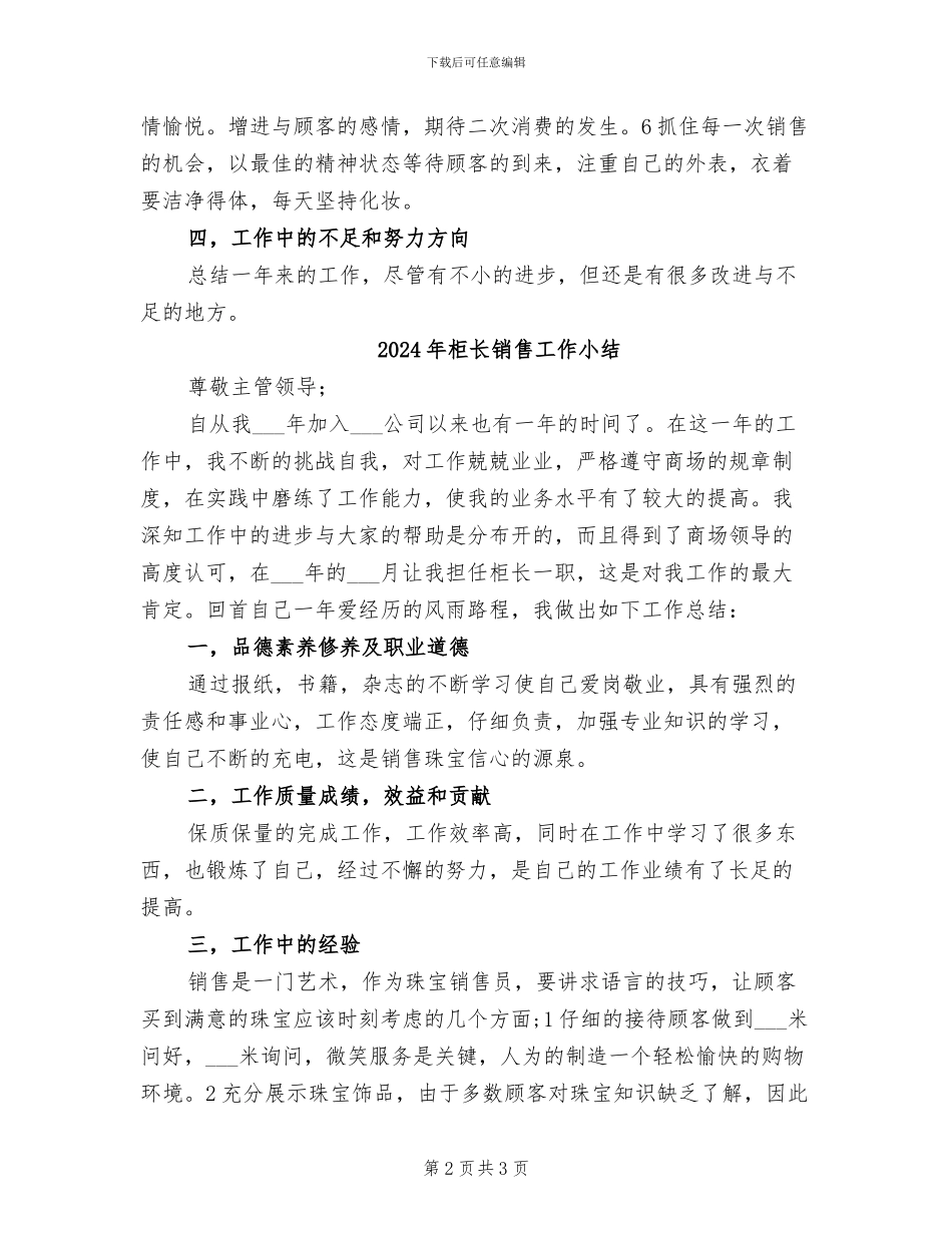 2024年柜长销售人员工作总结_第2页