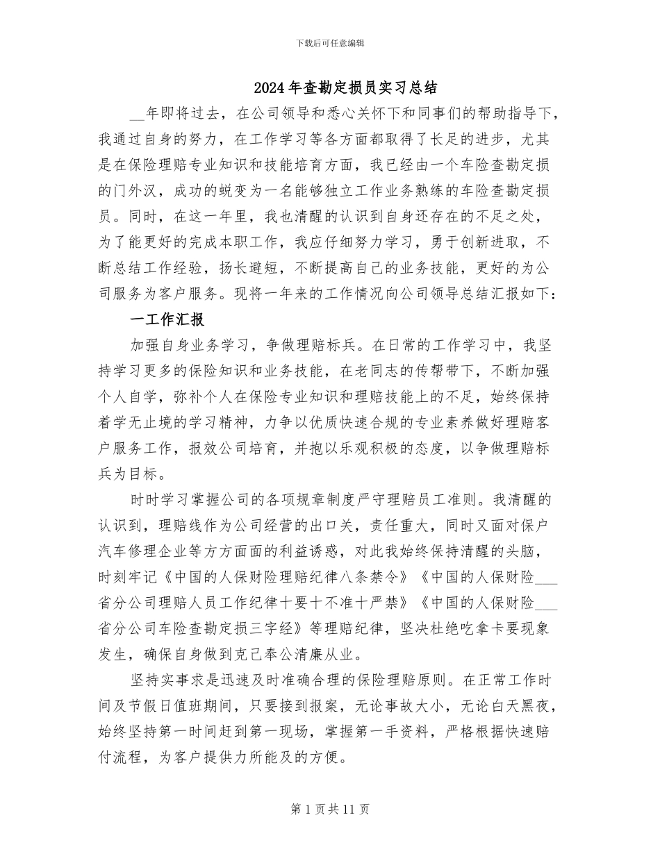 2024年查勘定损员实习总结_第1页