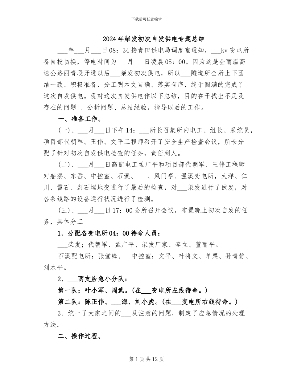 2024年柴发初次自发供电专题总结_第1页