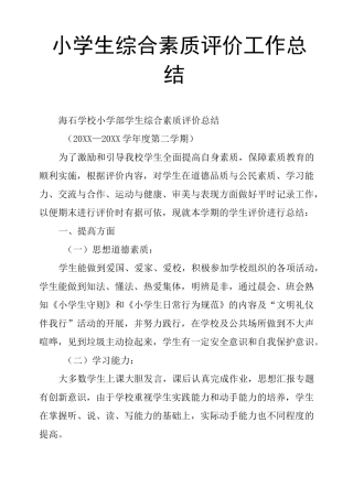 小学生综合素质评价工作总结