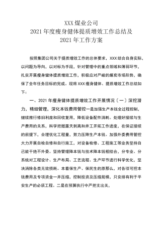 公司年度提质增效工作总结及工作计划