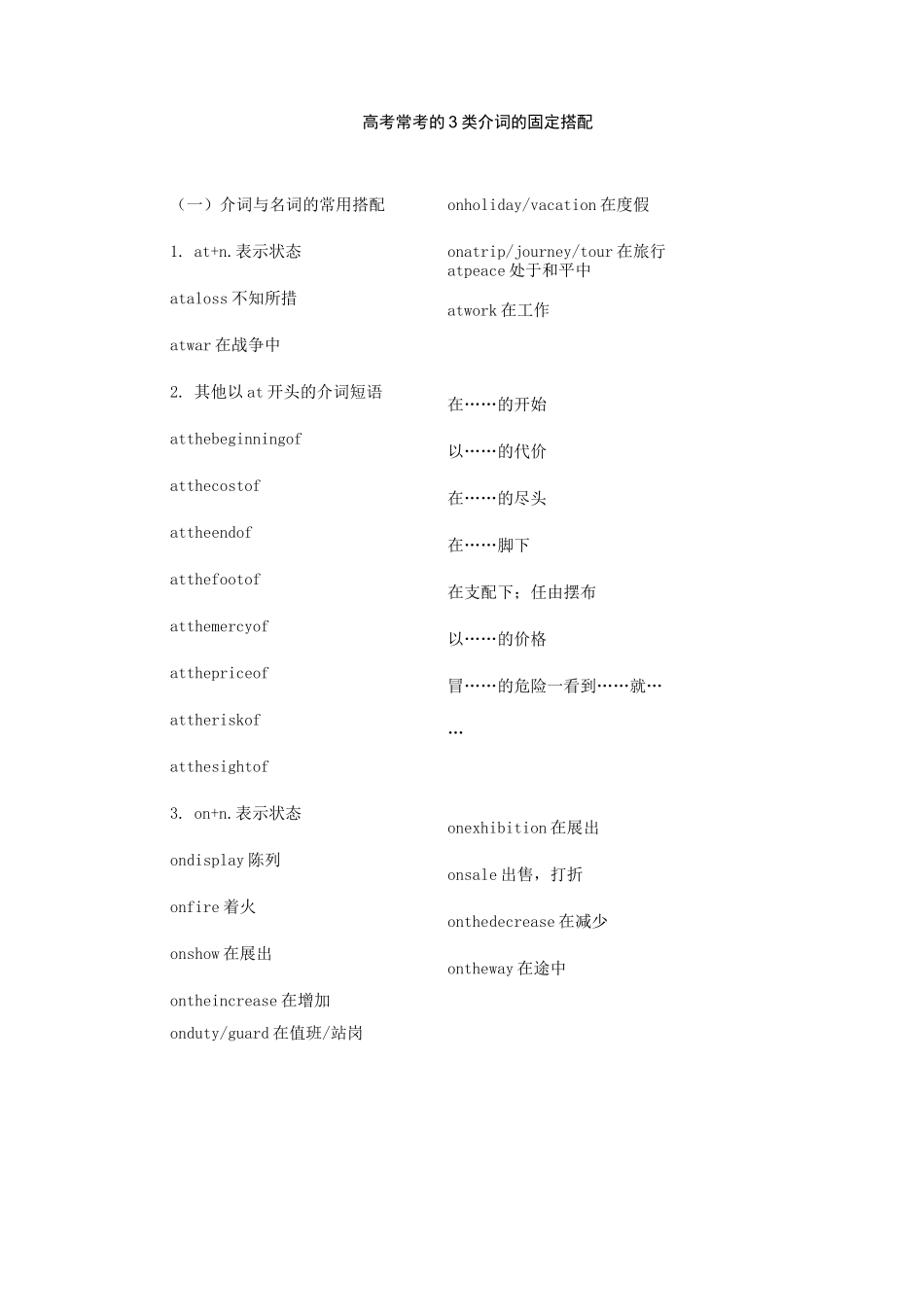 高考常考的类介词的固定搭配_第1页