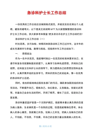 急诊科护士长工作总结