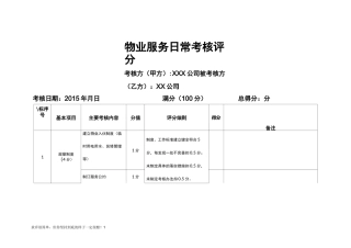 物业服务日常考核表范例