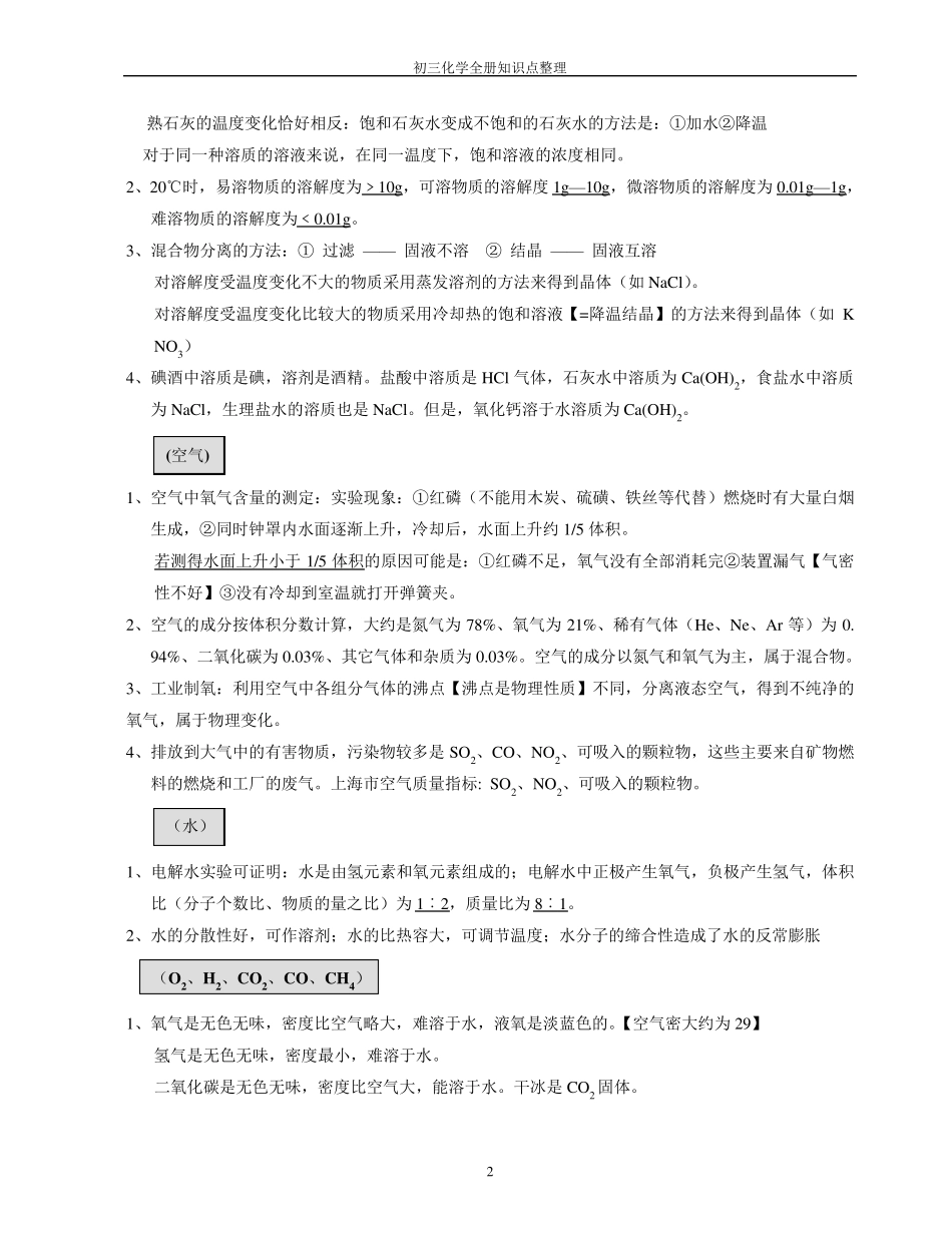上海九年级化学全部知识点(史上最全)_第2页