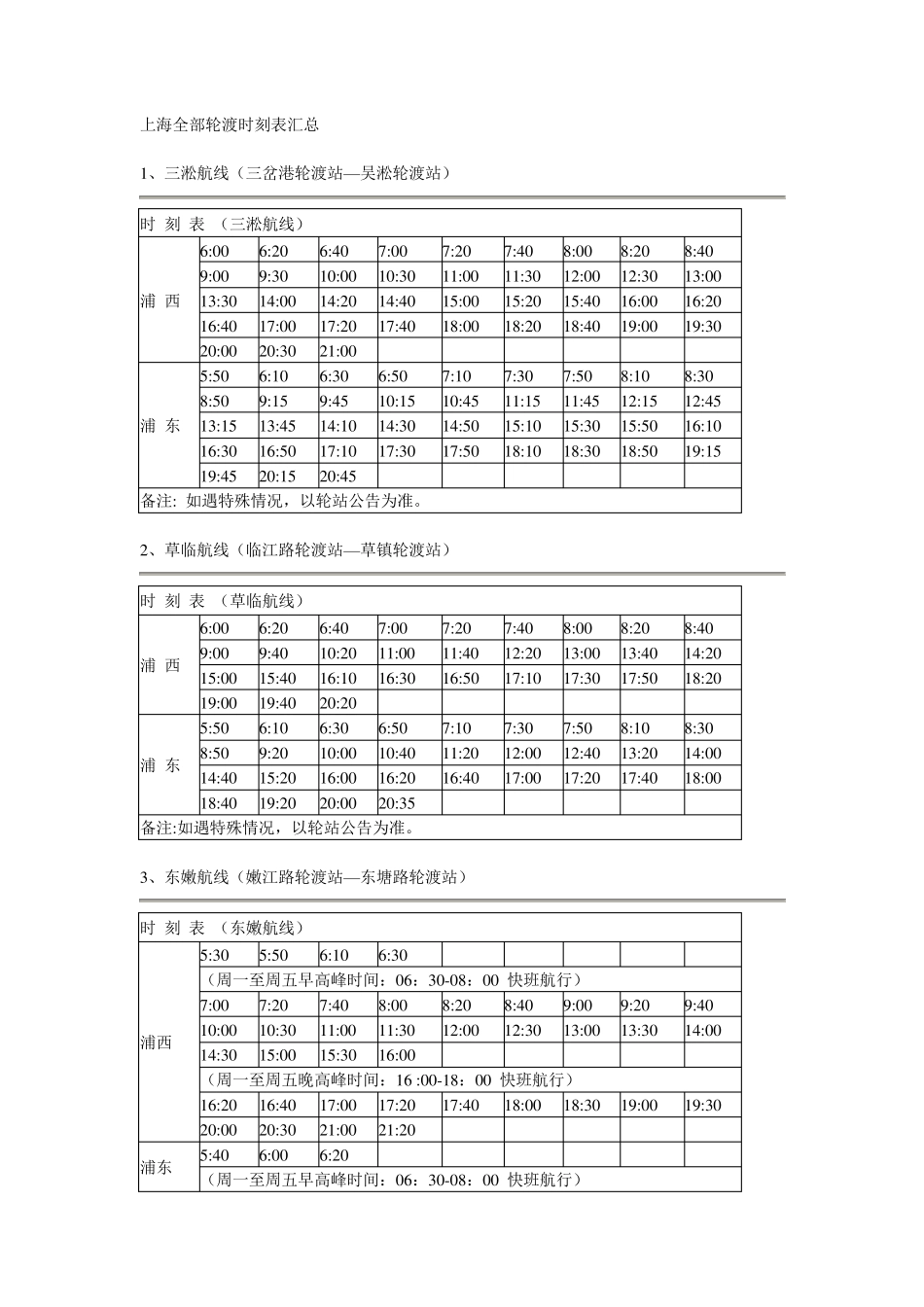 上海全部轮渡时刻表汇总_第1页