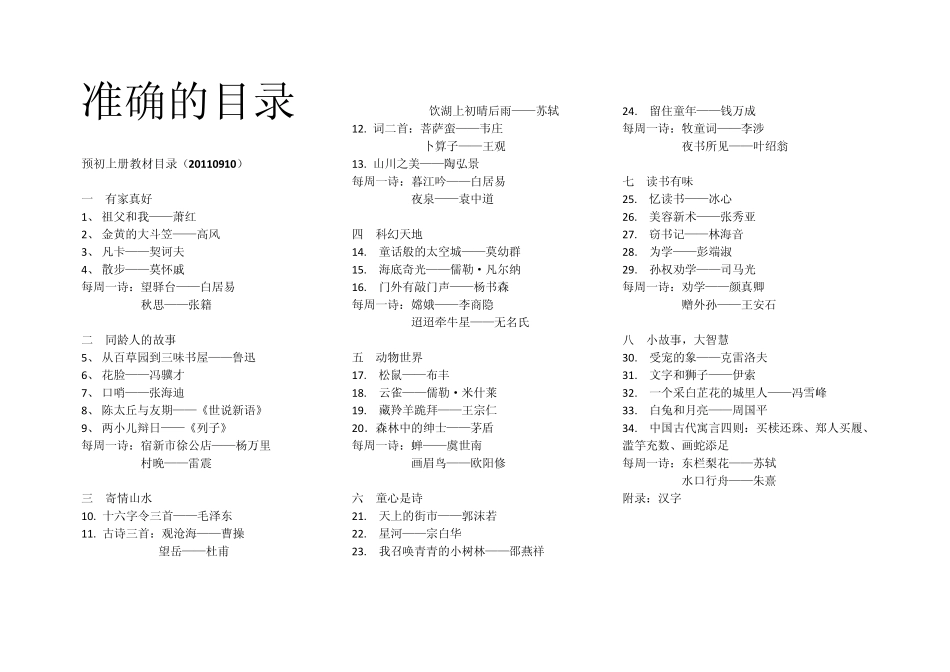 上海初中语文教材目录2012年最新_第1页