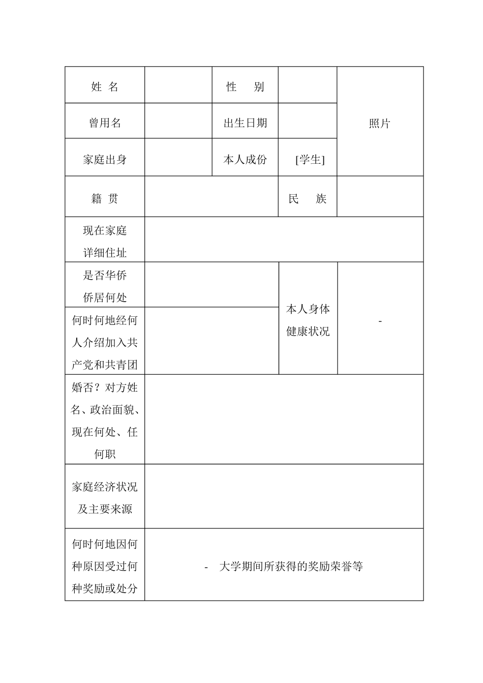 上海大学高等学校毕业生登记表_第3页