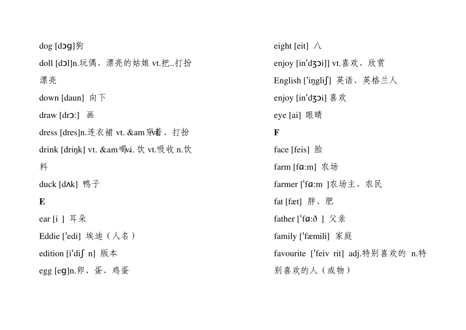 上海小学英语单词表(一年级)(音标)_第3页