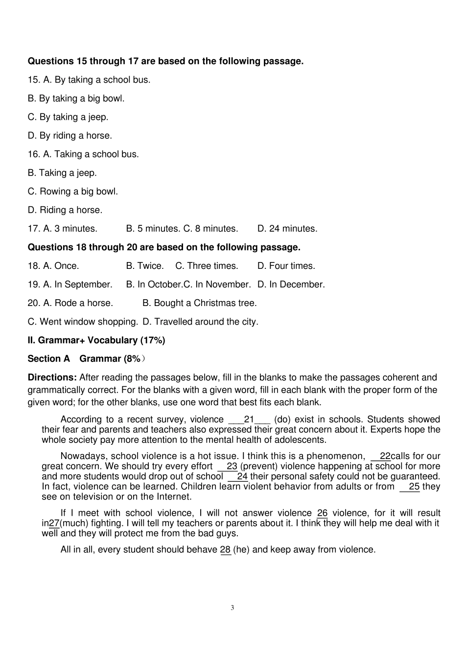 上海市名校高二英语期中考试试卷(含答案和听力音频)_第3页