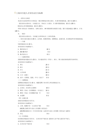 上海市引进人才居住证打分标准