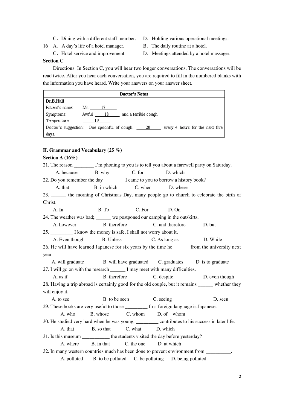 上海市理工大学附属中学20132014学年高一英语上学期期末考试试题牛津上海版_第2页