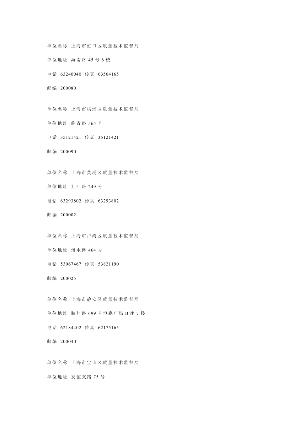 上海市质量技术监督局及各部门联络表_第2页