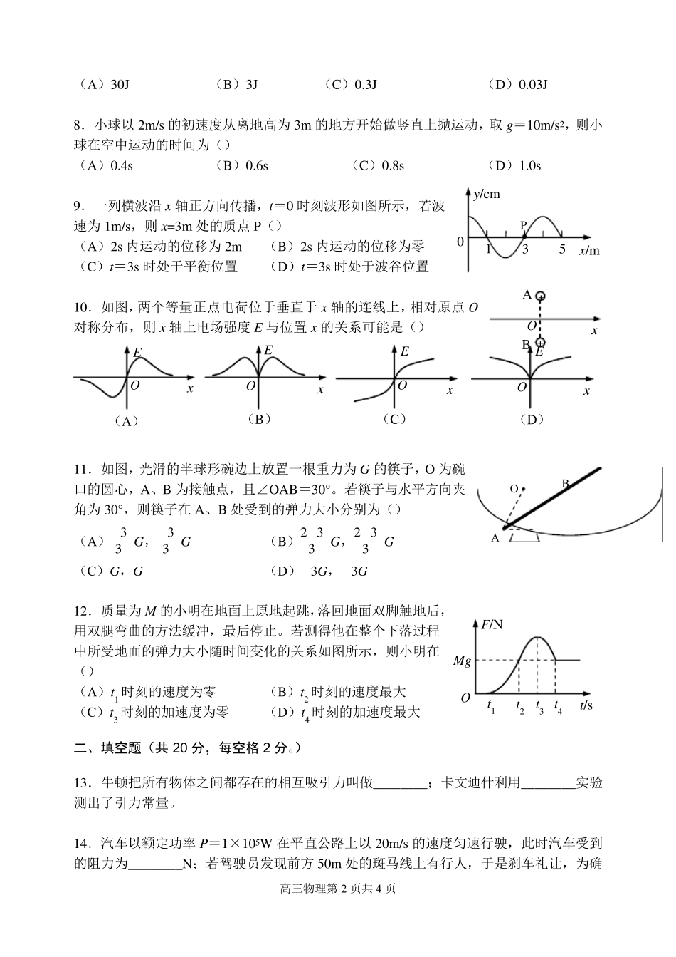 上海市金山区2018年高三物理一模试卷_第2页