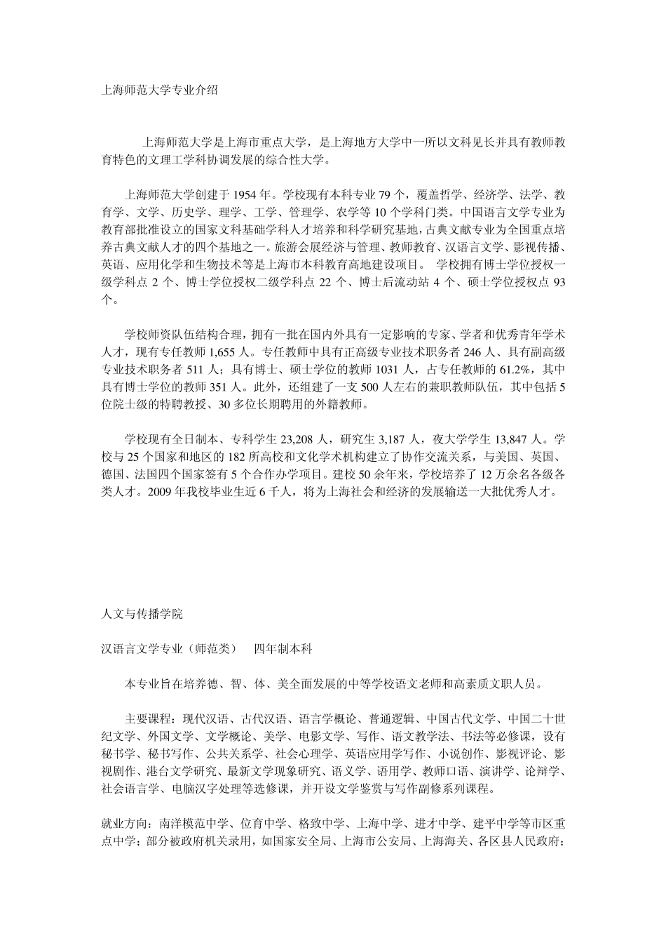 上海师范大学专业介绍_第1页