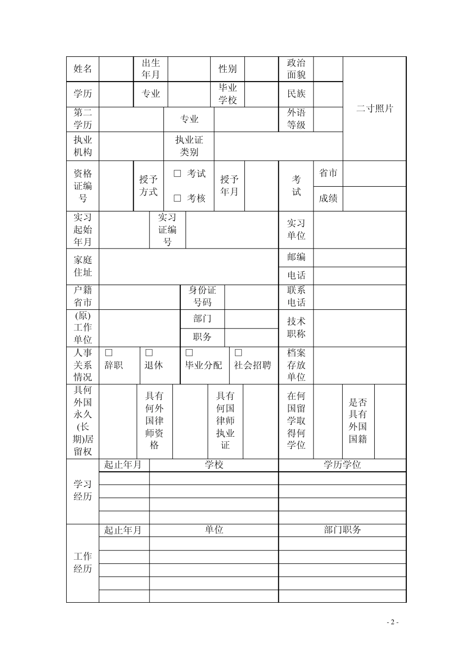 上海律师执业申请表_第2页