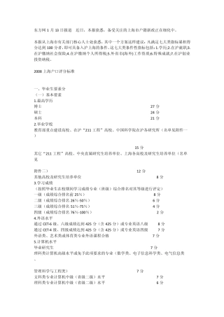 上海户口打分制度
