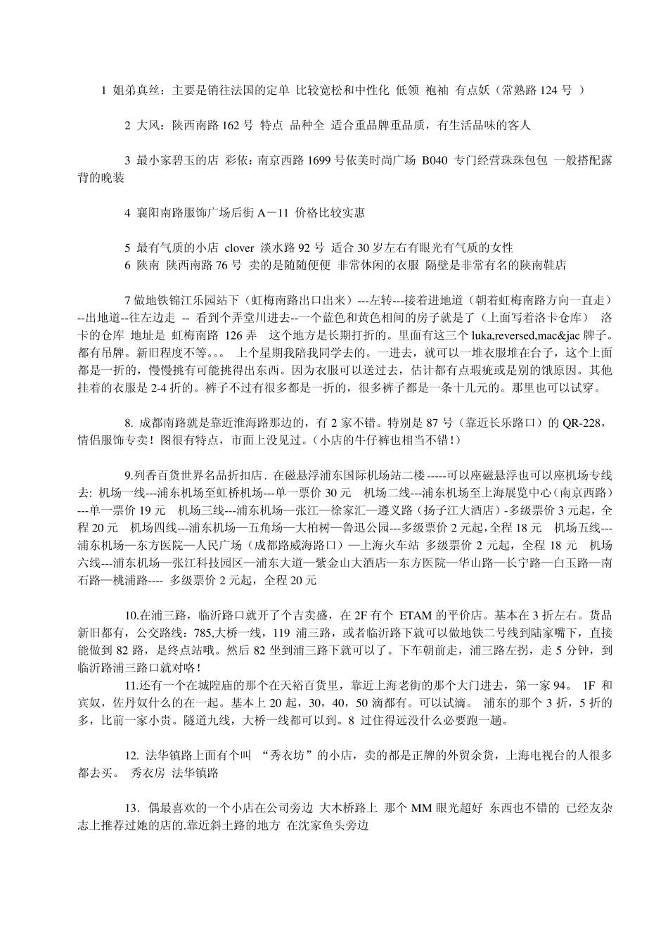 上海服装特色小店分布_第1页