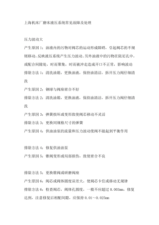 上海机床厂磨床液压系统常见故障及处理