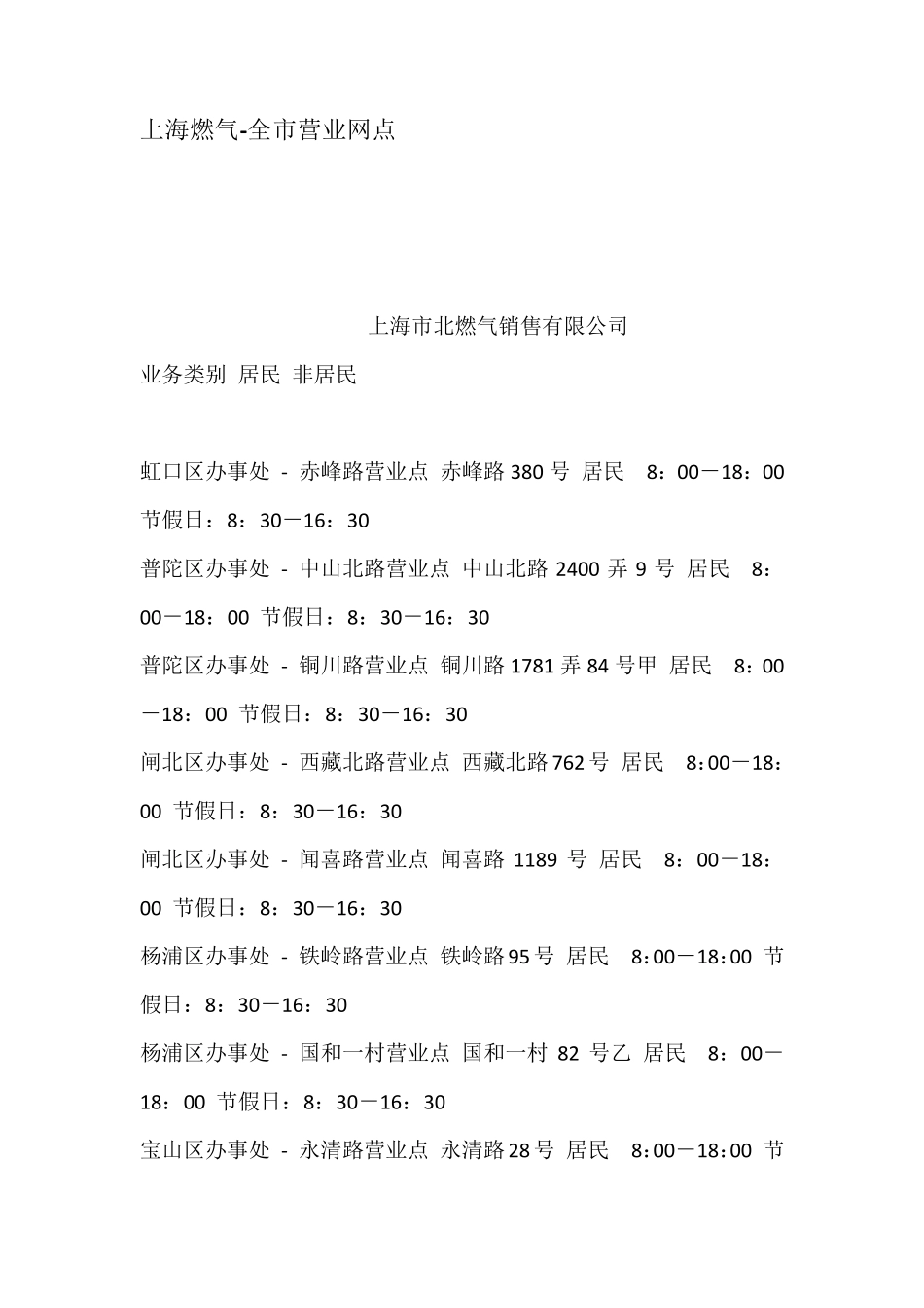 上海燃气全市营业网点_第1页