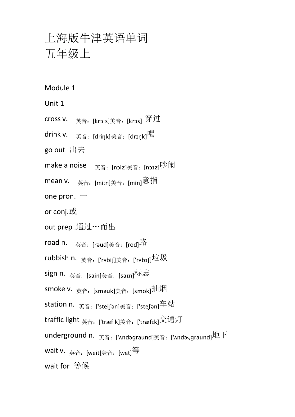 上海版牛津英语五年级上册全部单词表以及音标注音_第1页