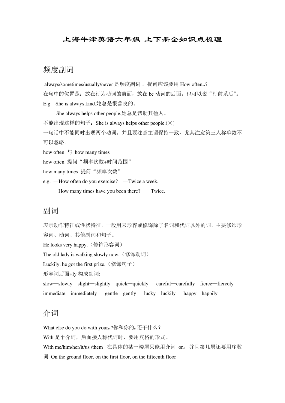 上海版牛津英语六年级(上、下)全重点知识点复习整理_第1页