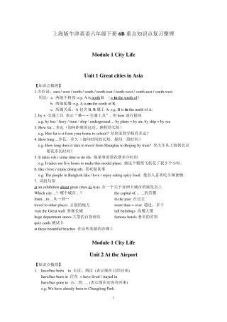 上海版牛津英语六年级下册6B重点知识点复习整理