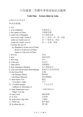 上海牛津英语六年级第二学期6B英语知识点汇总U1U9