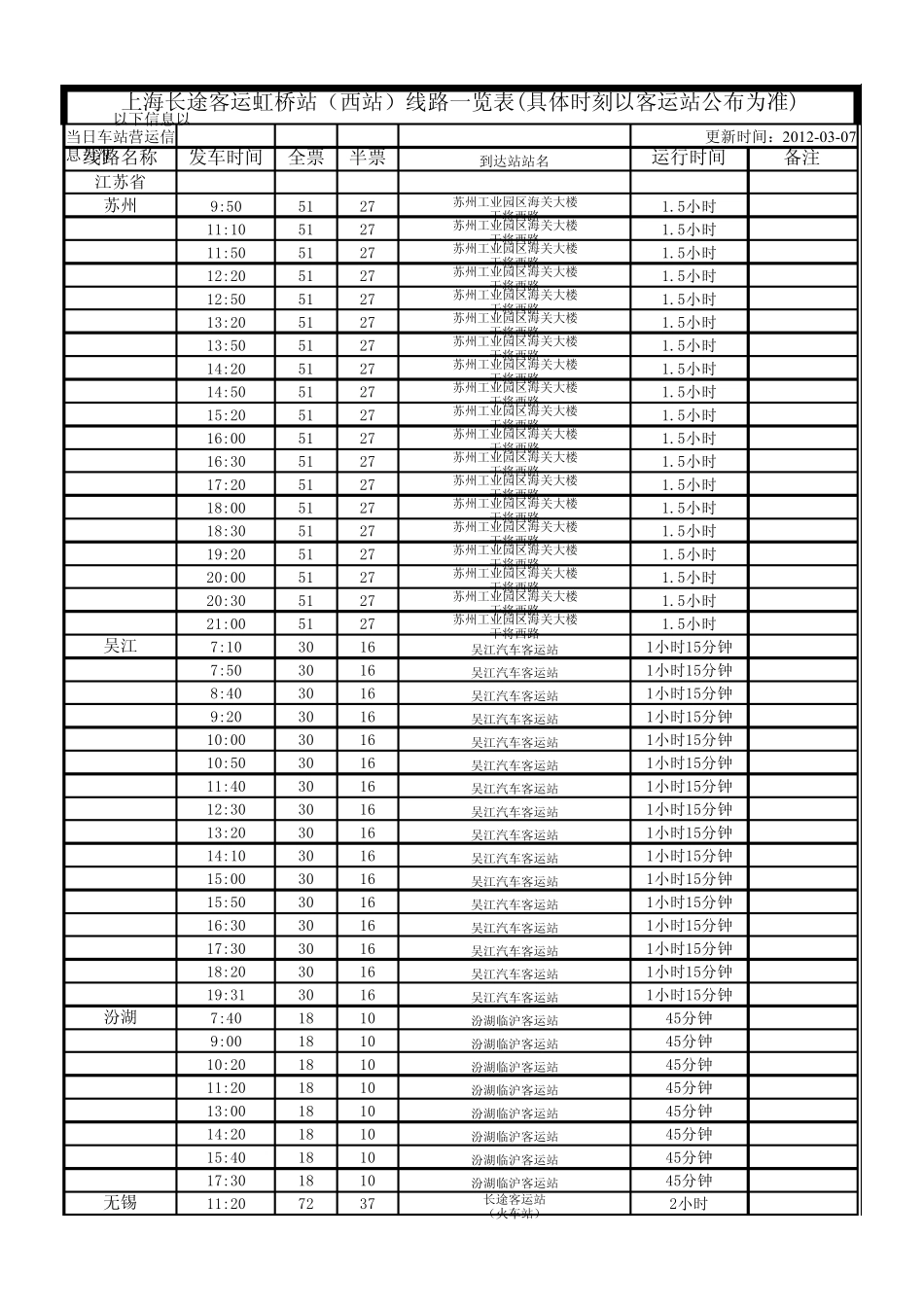 上海长途客运虹桥站(西站)时刻表_第1页