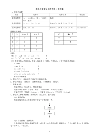 上海高一信息技术算法与程序设计习题集