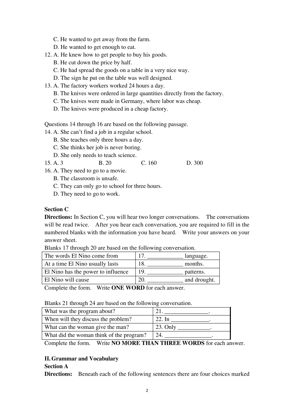 上海高三英语_上海晋元高级中学08学年度高三英语期中考试试卷_第2页