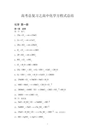 上海高中化学方程式