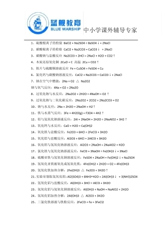 上海高中化学补习高一化学方程式